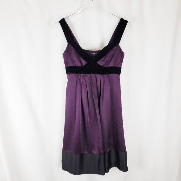 banana republic purple silk dress BANANA REPUBLIC Purple Silk Party Dress with Velvet Trim